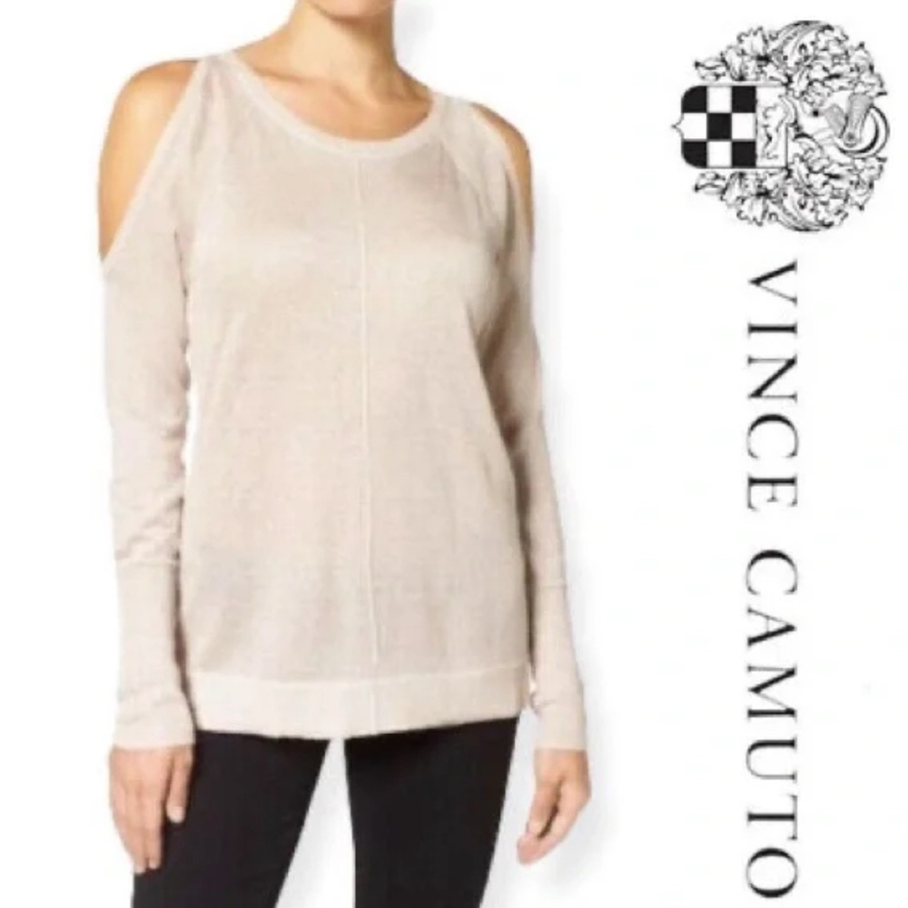 VINCE CAMUTO Champagne Gold and Blush Pink Shoulder Sweater